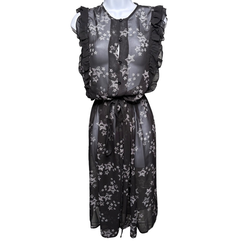 I'M ISOLA MARRAS Womens Black Star Print Sheer Ruffle Midi Dress Sz 40/S Whimsy